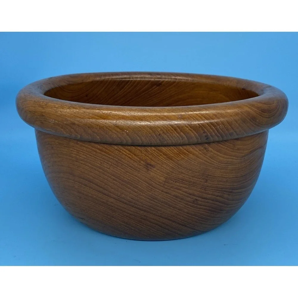 Vintage MCM Turned Teak Wood Salad Bowl 10